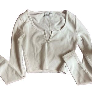 Aritzia Tna waffle long sleeve white scoop neck athleisure crop top